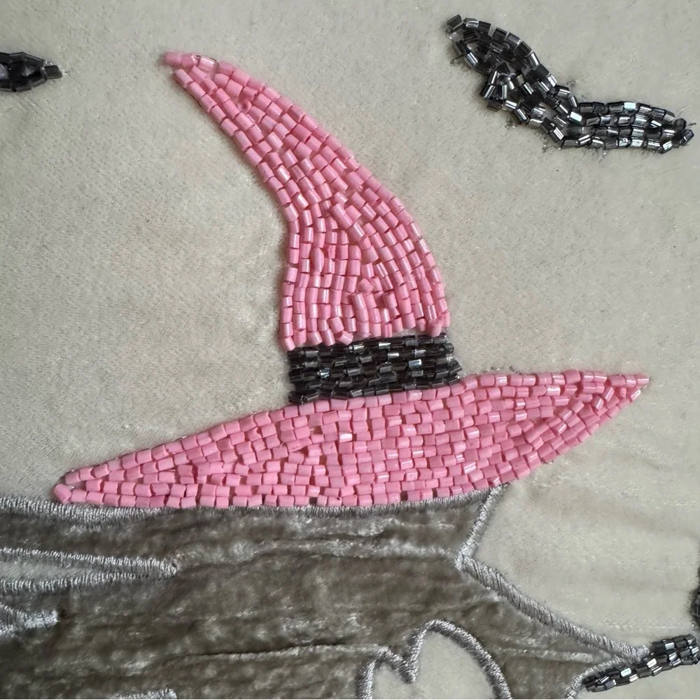 Rachel Zoe NWT ivory, pink silver beaded Witchy Moon decorative Halloween pillow